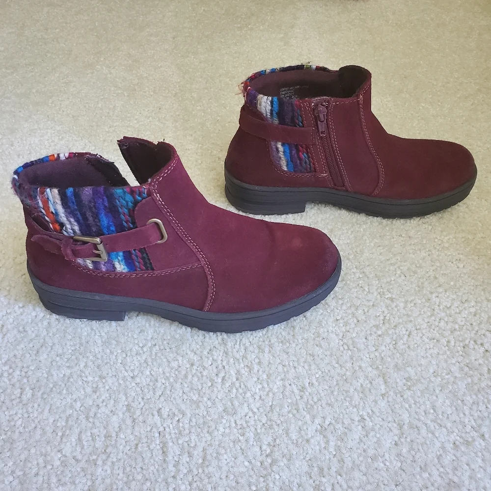 Earth Orgins Burgundy Ankle Boots with Patterned Trim